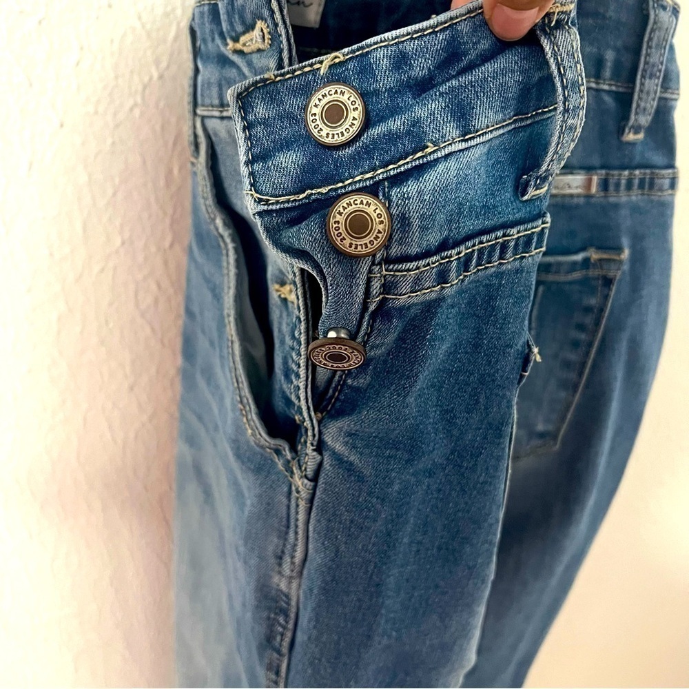 KanCan Women’s Small Dark Wash Distressed Overall Jeans Size Small Cottagecore - Picture 7 of 10